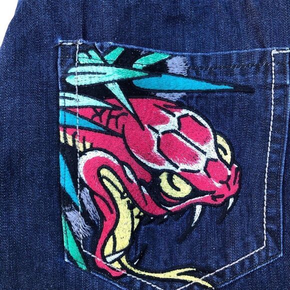 Rare Ed Hardy Embroidered Jeans Size 36 'Snake Bite' - Picture 2 of 15